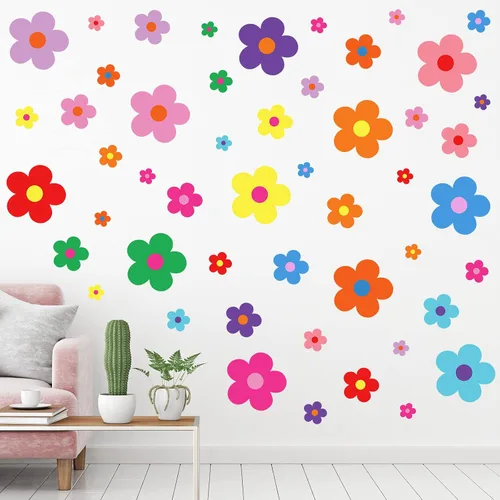 Miniatura 10 de TaoBary 288 piezas de calcomanías de pared Y2k con bonitas flores, coloridas calcomanías florales de pared de vinilo para despegar y pegar