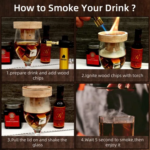 Miniatura 6 de Ahumador para bebidas con virutas de madera, 8 sabores de virutas de madera naturales incluyendo cereza, manzana, nogal, haya, pera, nuez, durazno