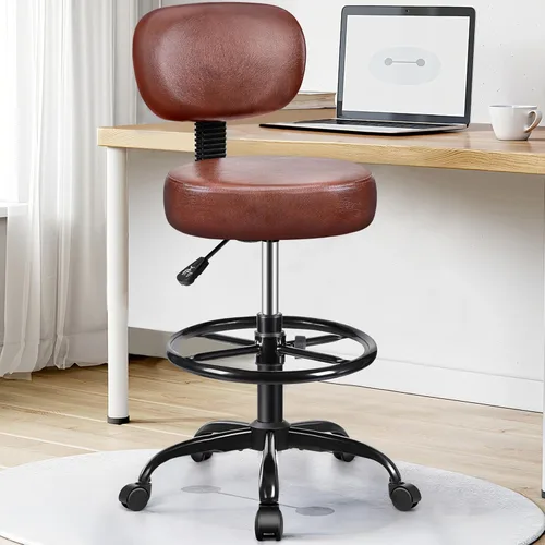 Miniatura 2 de Brick Attic Silla de dibujo con respaldo, taburete ajustable con ruedas, taburete giratorio de piel sintética para oficina, spa, estudio, mostrador
