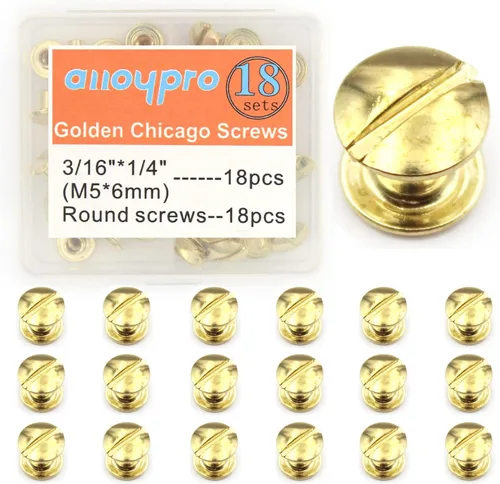 Alloypro 36 piezas de tornillos dorados redondos de metal Chicago para encuadernación, kit surtido de remaches de uñas, botón de Chicago, decoración