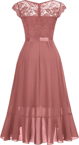 Miniatura 7 de Miusol Vestido de dama de honor elegante con cuello en V y encaje floral retro para mujer
