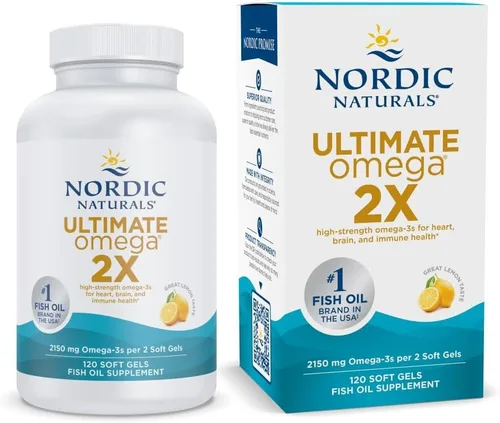 Cápsulas Nordic Naturals Ultimate Omega 2X, sabor a limón, 2,150 mg de omega-3, aceite de pescado de alta potencia, con EPA y DHA, promueve la salud