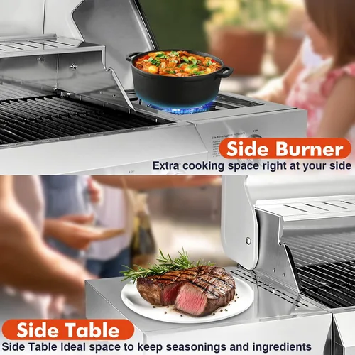 Miniatura 5 de Llamaviva - Parrilla de gas propano de 5 quemadores con quemador lateral, parrilla de barbacoa de acero inoxidable con rejillas de hierro fundido