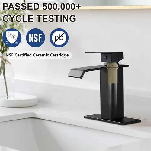 Miniatura 5 de Midanya Grifos de baño en cascada, grifo de lavabo de baño de una sola manija de 1 agujero, moderno grifo de lavabo de tocador de RV con drenaje