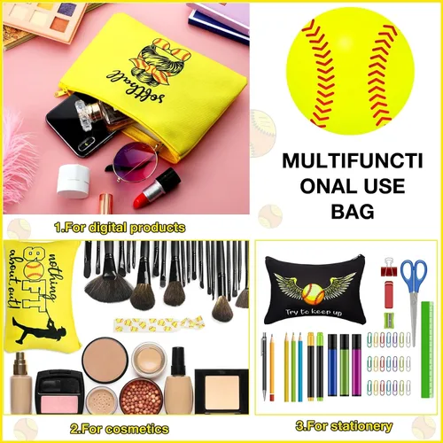 Miniatura 4 de Kajaia 24 piezas de softbol para fiestas, bolsas de cosméticos de softbol para el cabello, pulseras deportivas para el cabello, bolsa de viaje