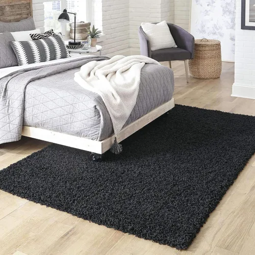 Unique Loom Zuniga Solid Shag Collection alfombra moderna de felpa negra de área (7' 0 x 10' 0)