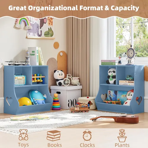 Miniatura 5 de Lerliuo Estantería y organizador de almacenamiento para bebés y niños pequeños, gabinete y librero para niños, estante de madera con 3 Azul
