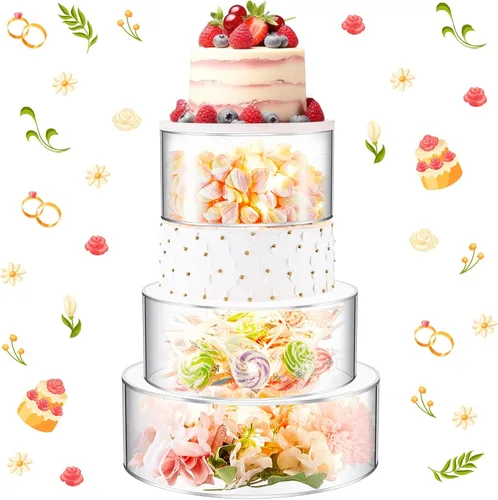 Miniatura 8 de Sintuff 3 piezas de soporte para pastel acrílico con luces LED de 15, 20, 25 cm, elevador de pastel transparente y rellenable de 3 niveles, caja