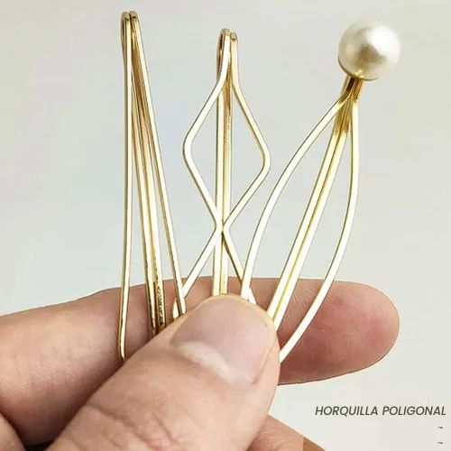 Miniatura 4 de 16 piezas de elegantes horquillas de metal geométricas, pinzas para el cabello con perlas, horquillas de novia doradas, pinzas bobby metálicas