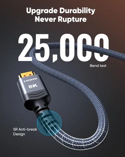 Miniatura 5 de Highwings - Cable corto HDMI de 8 K, 1.5 pies / 0.5 metros, 48 Gbps, cable trenzado HDMI de ultra-alta velocidad, 4 K a 120 Hz, 8 K a 60 Hz, Dolby
