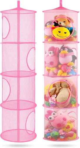 Miniatura 17 de Almacenamiento Colgante para Juguetes de Peluche, Organizador de Almacenamiento de Peluches Plegable para Rincón con 4 Compartimentos, Organizador