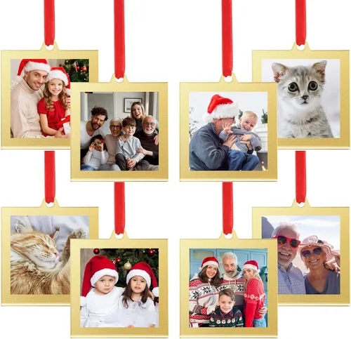Miniatura 20 de UNIQOOO 8 adornos de marcos de fotos de acrílico negro de Navidad para mostrar fotografías, 2.5 x 2.5 pulgadas decoración colgante festiva, marcos