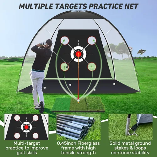 Miniatura 8 de Golf Net with Practice Mat,Golf Hitting Aid Nets 10x7FT for Backyard Driving Chipping Training Swing with Target Mat Balls for Outdoor Indoor，Gifts