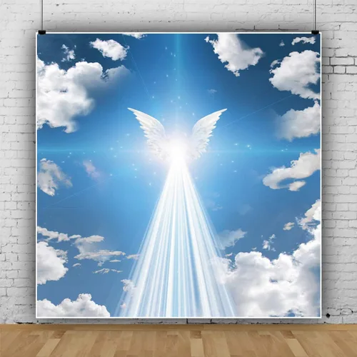 Miniatura 3 de Telón de fondo de alas de ángel de 4 x 4 pies, tema enviado al cielo recién nacido, baby shower, fotografía, fondo azul cielo blanco, nube santo