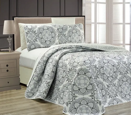 Miniatura 12 de Fancy Collection Juego de Cubrecama Acolchada de 3 Piezas, Tamaño Grande, Nuevo (Full/Queen, Aqua, Turquesa, Costero Llano/Gris Verde, Blanco)