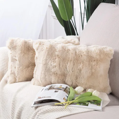 Miniatura 21 de MADIZZ Paquete de 2 fundas de almohada gruesas de felpa de lana sintética, suaves y bohemias, lujosas fundas de cojín para sofá, dormitorio, sala