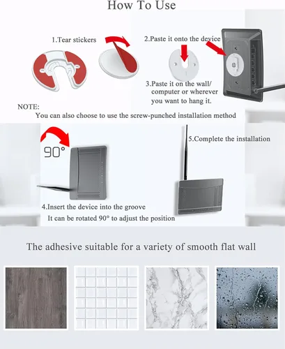 Miniatura 5 de Soporte de pared universal para tableta, ajustable, giratorio de 90 grados, compatible con lector electrónico/Kindle, compatible con caja de cable