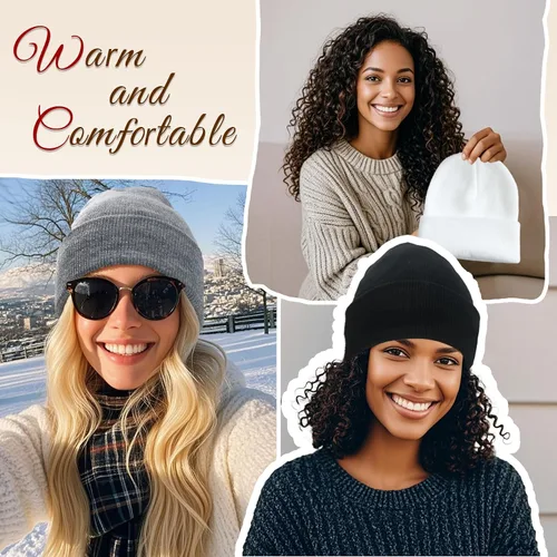 Miniatura 7 de NPQQUAN 2 PCS Satin Lined Beanie for Women Silk Lined Beanies Winter Warm Soft Lining Cuffed Knit Beanie Hats for Women