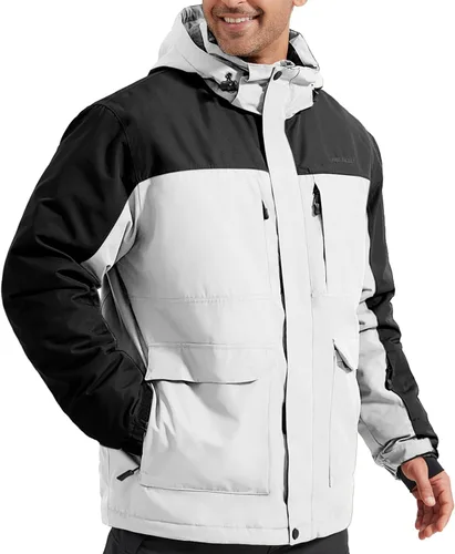 Miniatura 10 de FREE SOLDIER Chaqueta de esquí impermeable para hombre, con forro polar, abrigo de nieve cálido de invierno con capucha costuras totalmente selladas