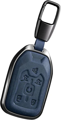 Miniatura 8 de Funda de cuero para llavero de automóvil Suburban Tahoe 2015 2016 2017 2018 2019 2020 Tahoe Suburban Yukon Smart Remote Key Shell (J-Negro)