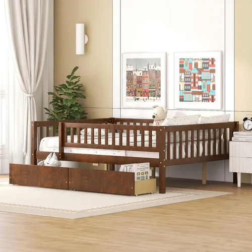 Miniatura 20 de P PURLOVE Sofá cama matrimonial con nido, marco de sofá cama con barandillas de valla, sofá cama de madera para niños, niñas y adolescentes jóvenes