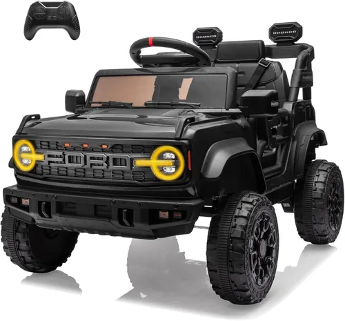 YOFE Juguete de batería de 12V para niños, Ford Bronco Raptor Coche eléctrico para niños con control remoto para padres, camioneta con batería con