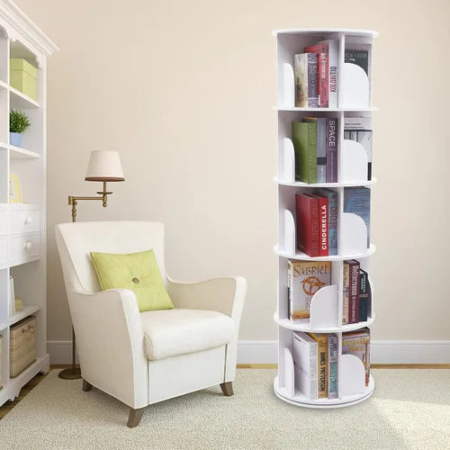Miniatura 6 de CNCEST Estantería giratoria de 360°, estante organizador de estantería de 5 niveles, estantería de 360 niveles de 5 niveles, estantería de PVC