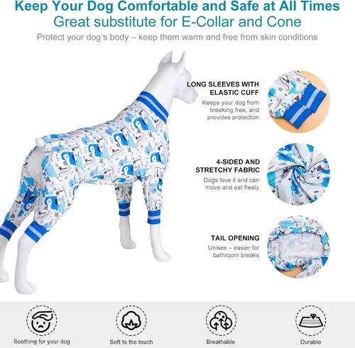 Miniatura 5 de LovinPet Trajes para perros XL y grandes, camiseta interior para perros grandes, tela elástica ligera, estampado abstracto de dinosaurio, camiseta