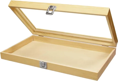 Miniatura 7 de Alhajerocaja para almacenar cuentas con tapa de vidrio templado y terciopelo negro. Caja de muestra de medallas, premios, alhajas y cuchillos.