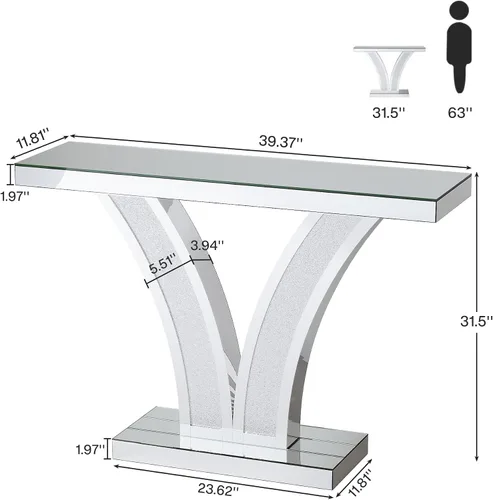 Miniatura 2 de Tribesigns Mesa de consola con espejo, moderna mesa de sofá de entrada plateada con marcos de incrustaciones de cristal para sala de estar, pasillo