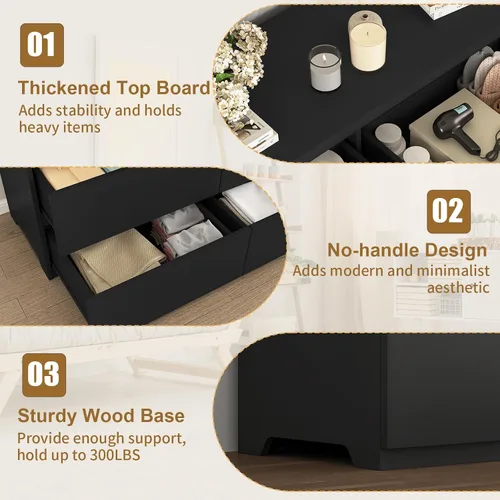 Miniatura 3 de Cómoda negra de 12 cajones para dormitorio, cómoda moderna con cajones profundos de 63 pulgadas, cómoda de almacenamiento ancha y larga, muebles