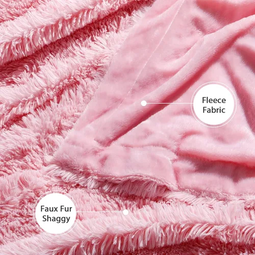 Miniatura 6 de Tuddrom - Manta decorativa extra suave de piel sintética, 50 x 60 pulgadas (127 x 152.4 cm), reversible, de doble capa, de pelo largo, mullida, Rosa