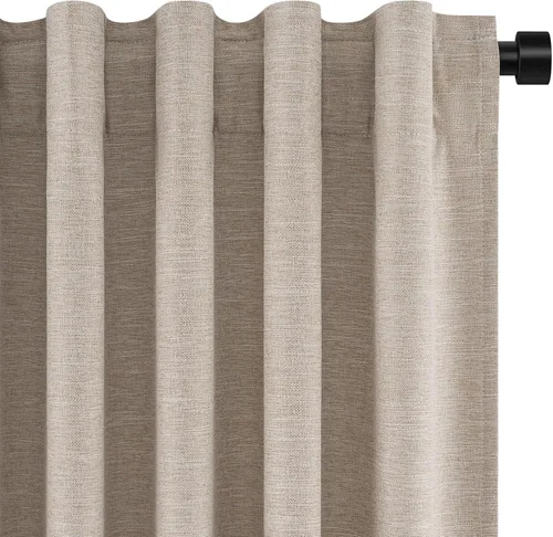 Miniatura 40 de Topfinel Cortinas opacas, blanco beige, 2 paneles, ventanas pequeñas, textura, mezcla de lino, bohemia, abedul, rural, gancho, bolsillo trasero