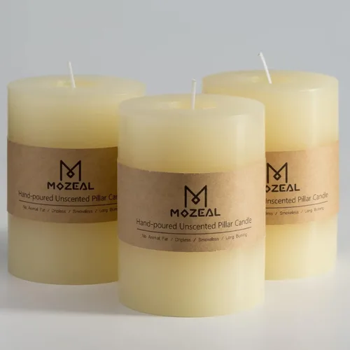 Miniatura 95 de MOZEAL Velas grandes sin perfume vertidas a mano de 3 x 8 pulgadas, sin humo, juego de 2, combustión lenta, sin goteo, aproximadamente 150 horas