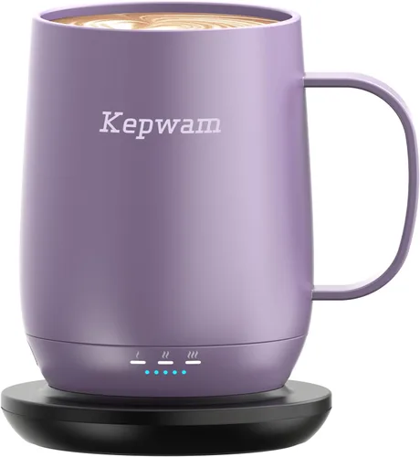 Miniatura 14 de Kepwam Taza de café autocalentable T2, taza de café con calefacción inteligente de 16 onzas, duración de la batería de 150 minutos, calentador