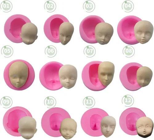 Miniatura 3 de Moldes de silicona para cara de bebé, herramientas para hornear, molde de arcilla polimérica hecha a mano, molde de chocolate Sugarcraft, 12 uds