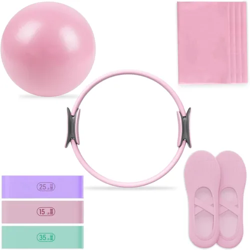 Kit esencial de pilates – Juego de equipo de pilates para el hogar – con anillo de pilates tonificante y bandas de resistencia largas y bandas de