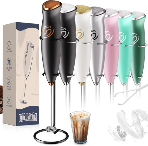 Miniatura 13 de Espumador de leche de mano, mezclador de bebidas, agitador de café de mano, espumador eléctrico para mezclador de café, varita con 2 batidores