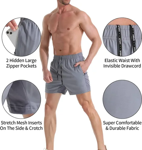 Miniatura 4 de VPOS Pantalones cortos de gimnasio para hombre de 5 pulgadas, ligeros pantalones cortos deportivos para hombre, de secado rápido, con bolsillos