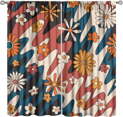 Miniatura 18 de Cortinas estilo retro de los años 60, estilo hippie floral, blanco y naranja, estilo bohemio y moderno, para cocina, dormitorio, decoración