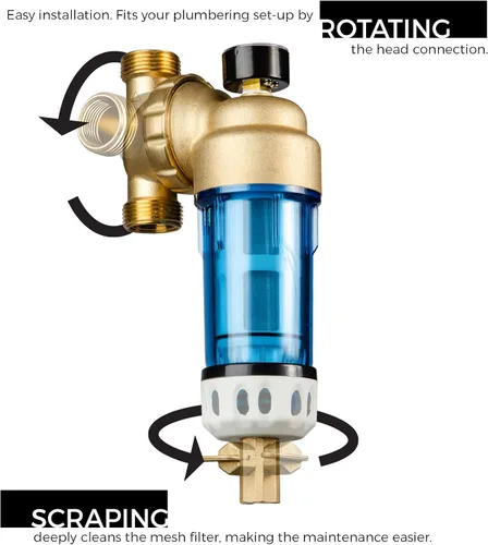 Miniatura 2 de iSpring WSP50GR+ACPF12MPT12x2 Reusable Spin Down Sediment Water Filter, 50 Micron, White