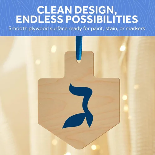 Miniatura 5 de Adorno pequeño de madera Dreidel de 6 x 5 pulgadas, paquete de 3 recortes de madera de Hanukkah sin terminar para manualidades y decoraciones