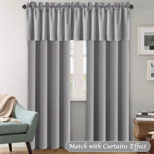 Miniatura 3 de H.VERSAILTEX - Cenefa térmica para ventana con dobladillo para barra, para oscurecer las habitaciones; ideales para la cocina, 52” x 18” Gris paloma