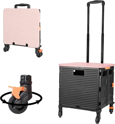 Miniatura 20 de FELICON SELORSS Carro de Utilidad Plegable Carro de Mano Plegable con Mango Telescópico de Plástico Resistente Cesta Plegable de 4 Ruedas Giratorias