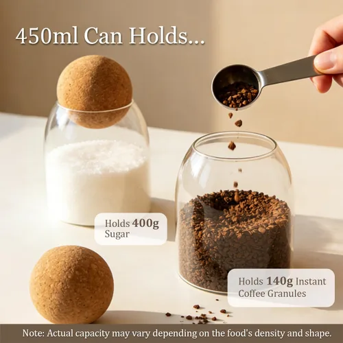 Miniatura 5 de ComSaf Paquete de 3 tarros de vidrio decorativos transparentes de 16 onzas con tapa de bola de corcho, barra de café, cocina, almacenamiento