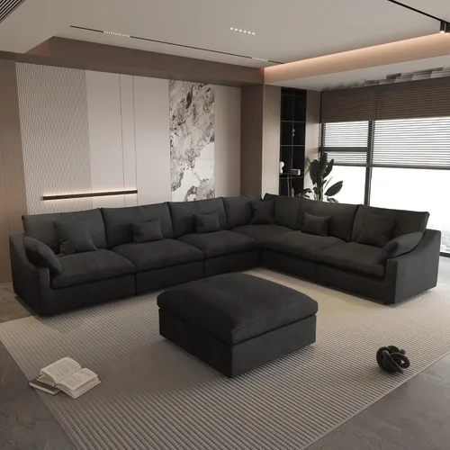 Miniatura 31 de WJShome Sofá Seccional Cloud Couch de 83 pulgadas para sala de estar, sofá seccional modular relleno de plumón, sofás en forma de L con otomana