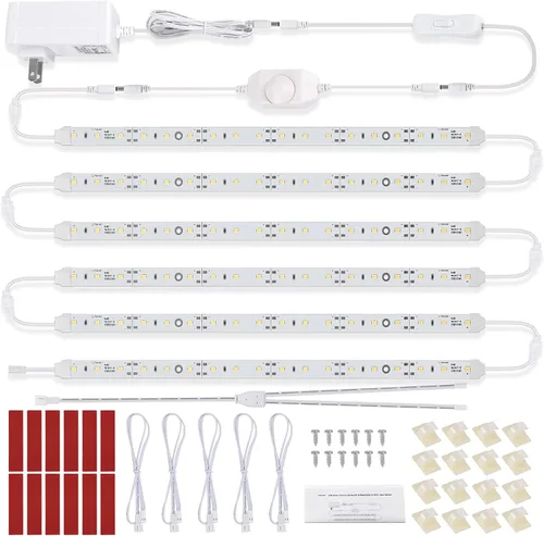 Kit de iluminación LED para debajo del gabinete para gabinetes de cocina, mostrador, estantería, estantería, armario. 6 tiras de luz LED de 12