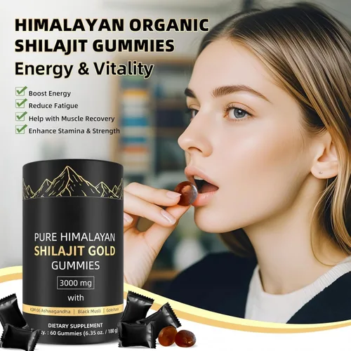 Miniatura 6 de Gomitas Shilajit del Himalaya de 3000 mg doradas para hombres y mujeres, orgánicas y naturales con más de 85 minerales esenciales y ácido fúlvico