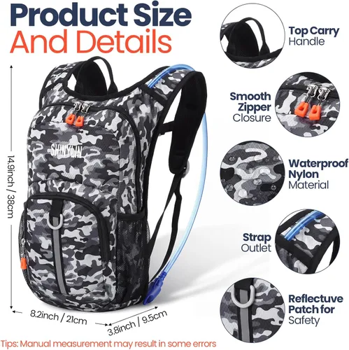 Miniatura 2 de Shinylin Mochila de Hidratación para Niños con Vejiga de Agua de 1.5L Mochila de Senderismo Ligera para Niños o Niñas Niños Ciclismo Escalada Correr