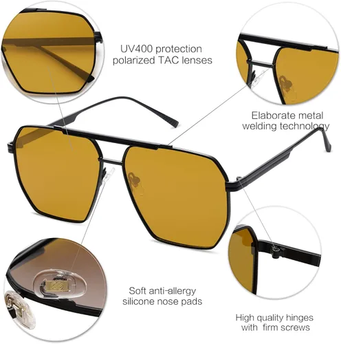 Miniatura 4 de SOJOS Gafas de sol polarizadas cuadradas retro de gran tamaño para mujeres y hombres, estilo vintage, UV400, gafas de sol clásicas grandes de metal